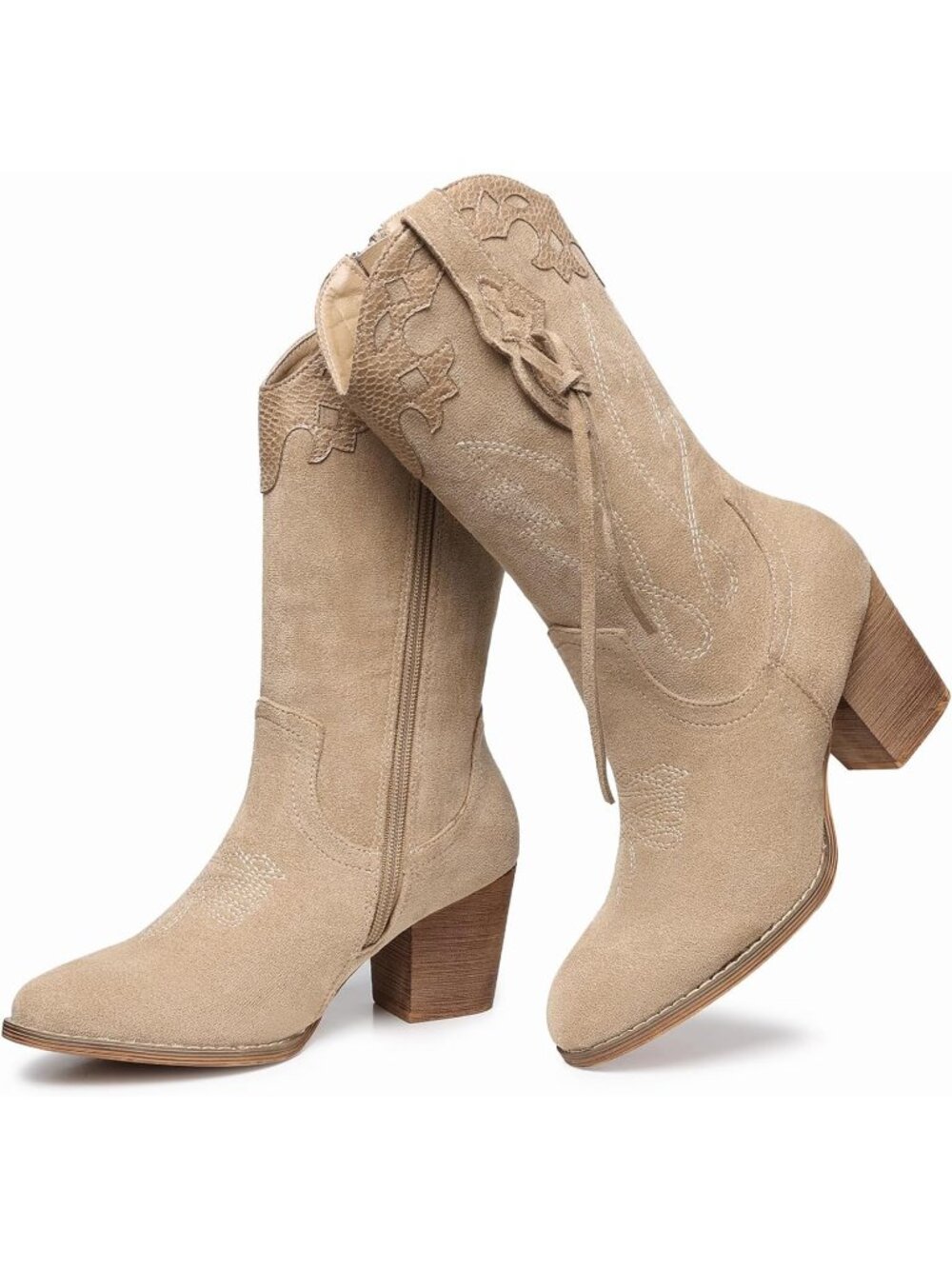 Women's Apricot Cowgirl Boots Classic Western Mid Calf Suede Dancing Booties